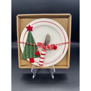 Mudpie 2017 Christmas Tree Cheese Plate & Spreader Set 8"
